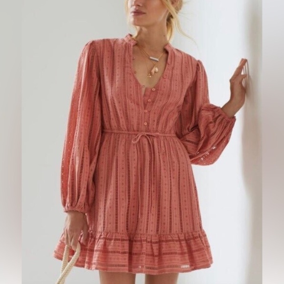 Anthropologie Dresses & Skirts - Anthropologie forever that girl eyelet mini dress size XL Bubble Puff Sleeve